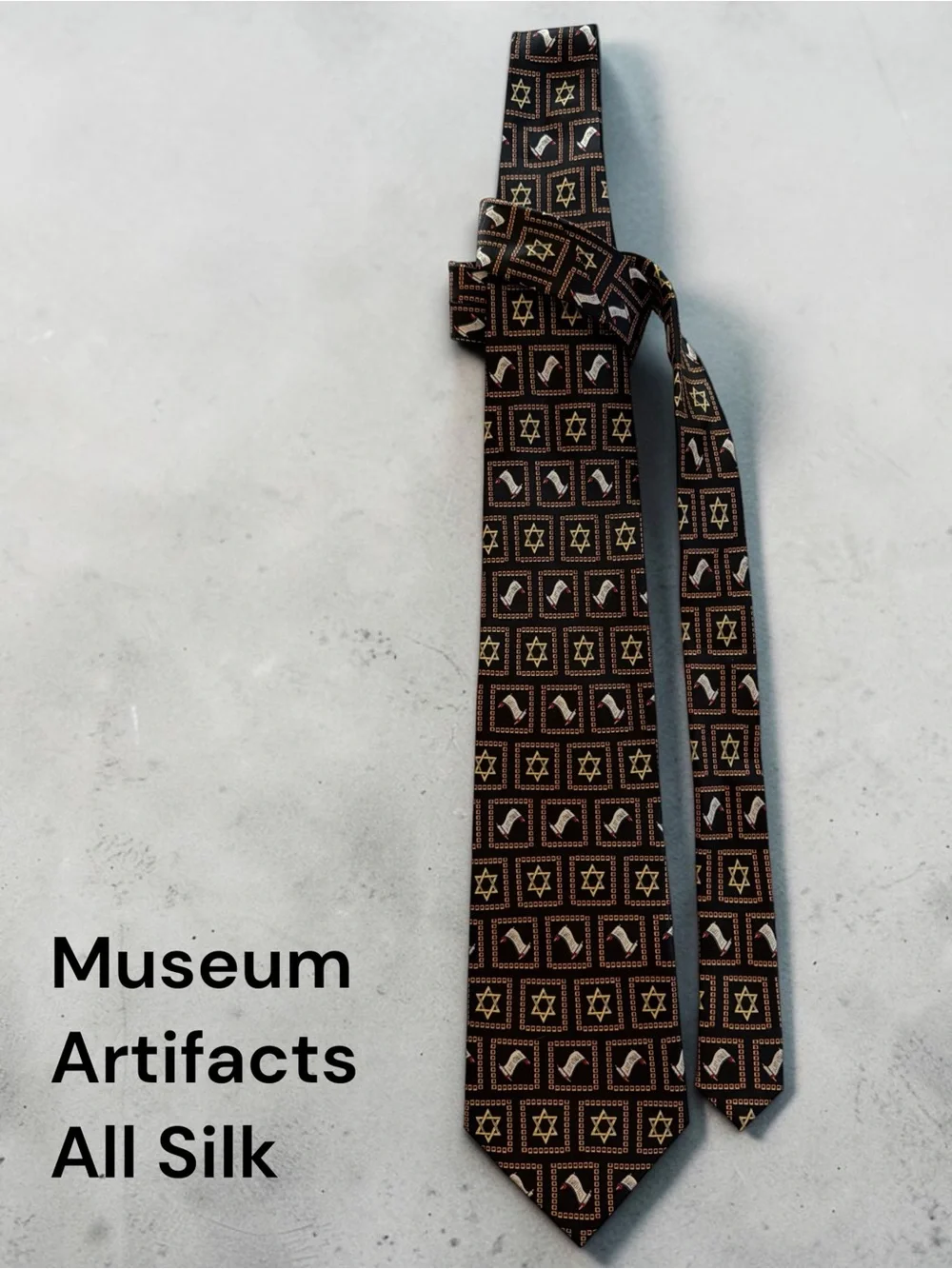 Vintage 1990s Museum Artifacts All Silk Novelty Tie Torah Scroll Star of David
